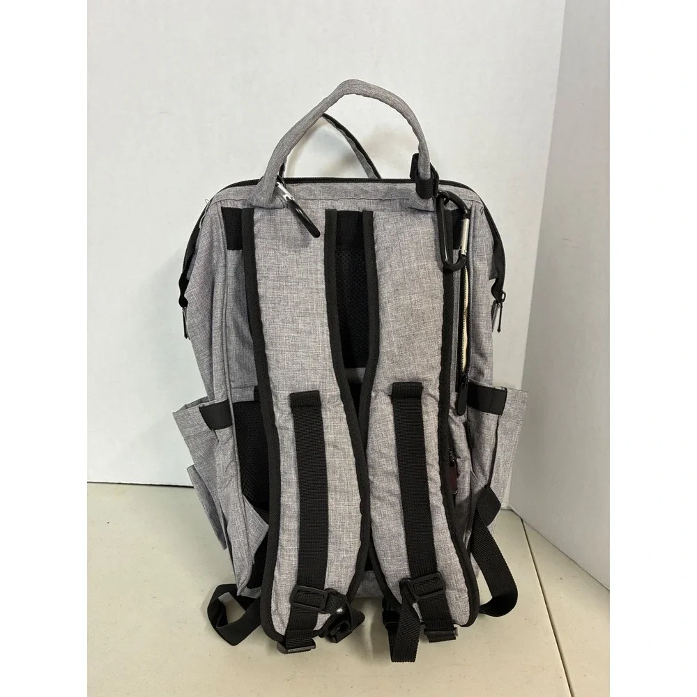Raydem Diaper Backpack Grey Multi-Pocket Travel Bag with Stroller Clips